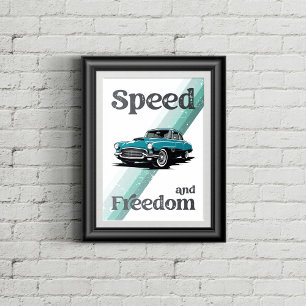 Poster Carro clássico com tipografia.