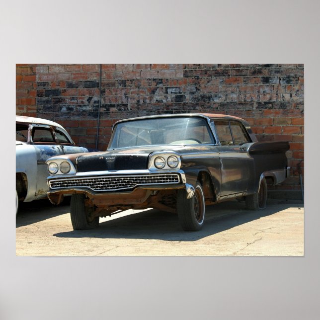 Póster Carro Clássico de Duas Portas Enferrujado de 1959 (Frente)