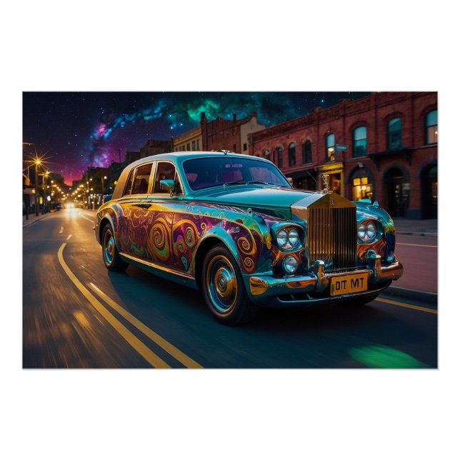 Póster Carro Clássico de Motor de Gravidade Steampunk (Frente)