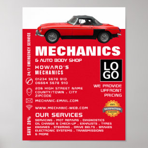 Poster Carro Clássico, Mecânico Automático e Reparo Publi