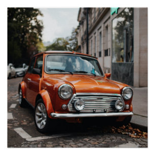 Póster Carro Clássico Mini Cooper Laranja Poster brilhant