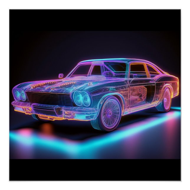 Póster Carro Clássico Neon-Glow - Arte Vibes Futurística (Frente)