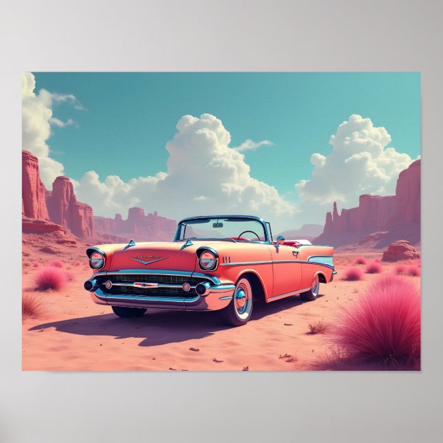 Poster Carro Clássico No Deserto (Frente)