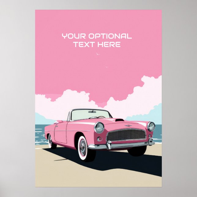 Poster Carro Clássico Rosa de Texto Personalizado (Frente)