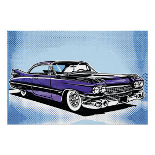 Póster Carro Clássico Roxo Retro Arte Pop Lateral