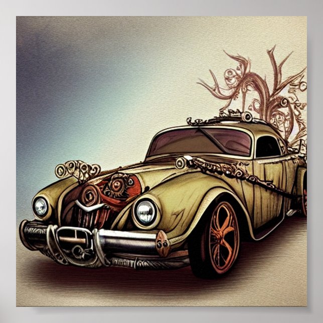 Poster Carro clássico Steampunk (Frente)