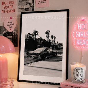 Poster Carro Clássico Vintage Retro Preto e Branco