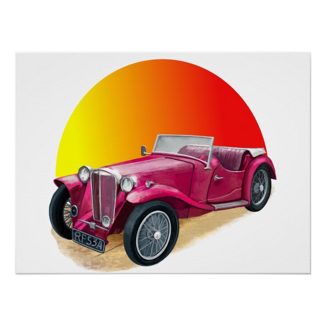 Póster Carro Clássico Vintage Vermelho (Frente)