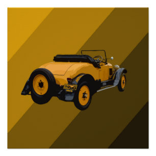 Póster Carro Conversível Vintage Amarelo, Poster