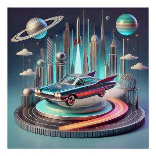 Póster Carro Coupe de Grandes Aleta Futurístico Atômico