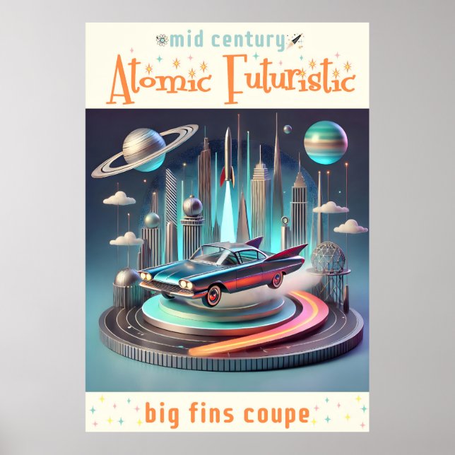 Poster Carro Coupe de Grandes Barbatanas Futurísticas Atô (Frente)