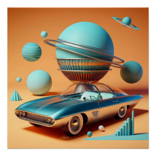 Póster Carro Cruiser com Vista Celeste Futurística Atômic