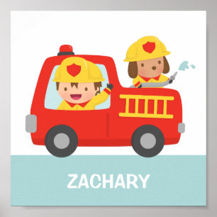 Poster Carro de bombeiros vermelho com a decoração da