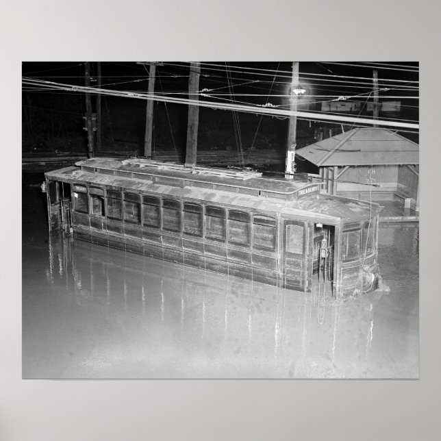 Poster Carro de Bonde Enchente, 1923. Foto Antiga (Frente)