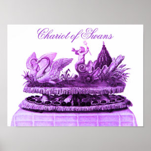 PÓSTER CARRO DE CISNES ROXO ANTIGO E CUPCAKES