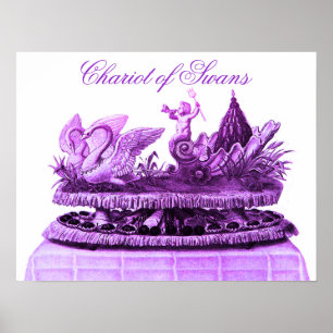 PÓSTER CARRO DE CISNES ROXO ANTIGO E CUPCAKES