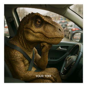 Póster Carro de Condução de Dinossauro Fantasy Cute