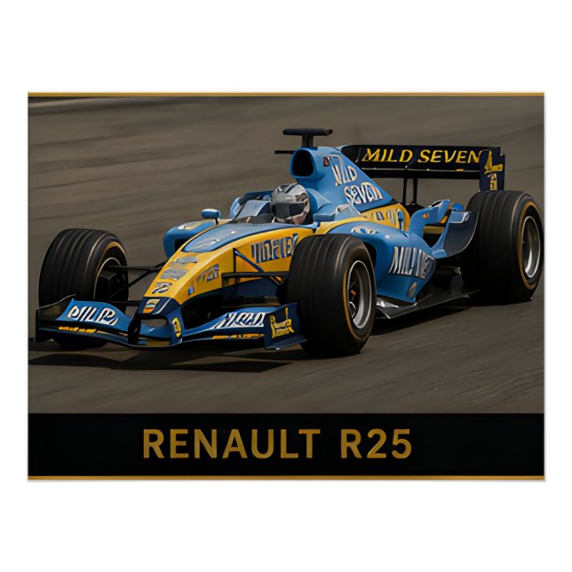 Póster Carro de Corrida Clássico da Fórmula 1 Renault R25 (Frente)