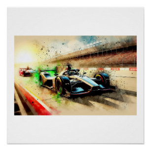 Póster Carro de Corrida em Pista de Velocidade,