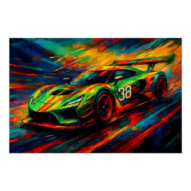 Póster carro de corrida hiper estilizado (Frente)