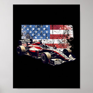 Poster Carro de corrida vintage bandeira americana 4 de j