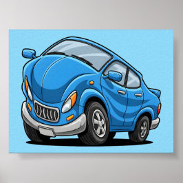 Poster Carro de Desenho Animado Azul Deformado Automático