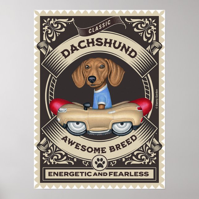 Poster Carro De Enchimento De Ouros De Dachshund Cute (Frente)