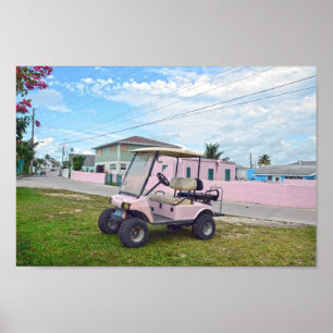 Poster Carro de golfe cor-de-rosa nos Bahamas