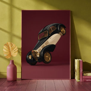 Poster Carro de Luxo Clássico Vintage Fazendo um Wheelie 