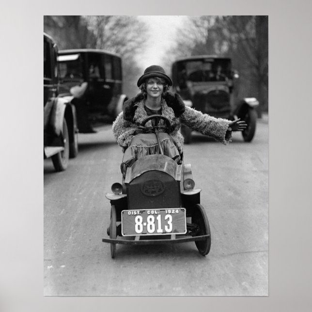 Poster Carro de pedal dirigível Flapper, 1924. Foto antig (Frente)