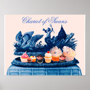 POSTER CARRO DE PINK ANTIGO DE CISNES E CUPCAKES