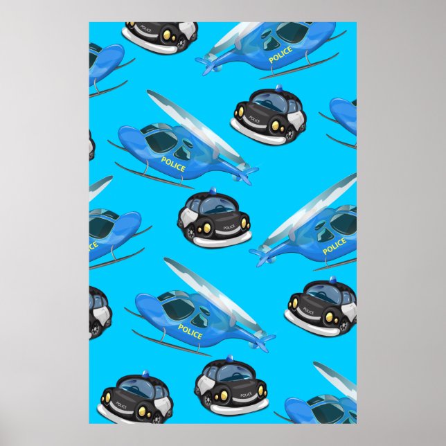 Poster Carro de Polícia e helicóptero (Frente)