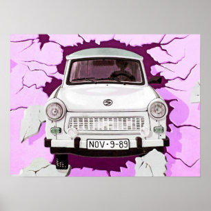 Póster Carro de Trabant e muro de Berlim