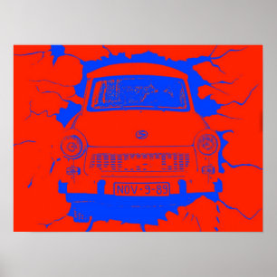Póster Carro de Trabant e muro de Berlim vermelho/azul