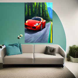 Poster Carro desportivo vermelho na estrada | AI Art Post