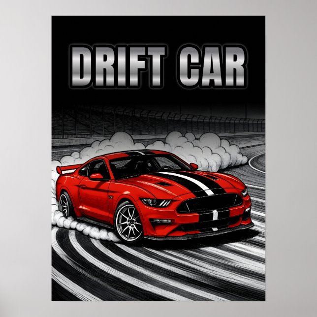 Poster Carro Drift Vermelho Muscle (Frente)