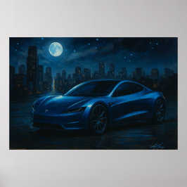 Poster Carro Elétrico Esbelto Sob Lua Cheia