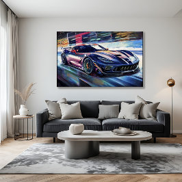 Poster Carro Esportivo Dinâmico Correndo Estilo Pintura