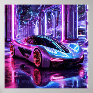 Poster Carro Esportivo Neon Futurista Velocidade Cidade N