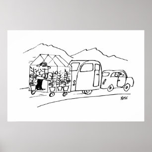Póster Carro está rebocando uma caravana e também uma est