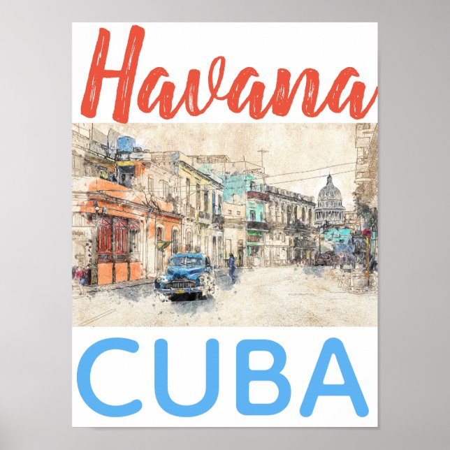 Poster Carro Havana Cuba na cena da rua (Frente)