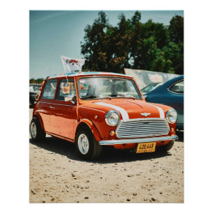 Póster Carro mini-Cooper vermelho com poster de torre sin