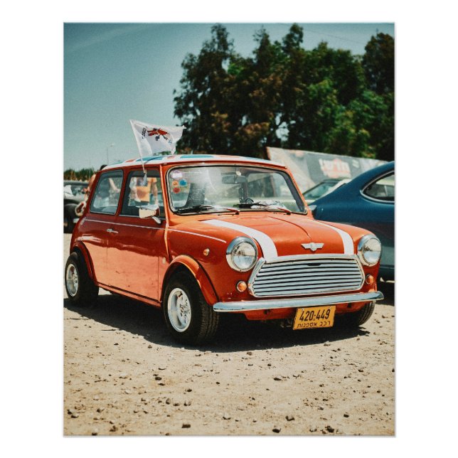Póster Carro mini-Cooper vermelho com poster de torre sin (Frente)