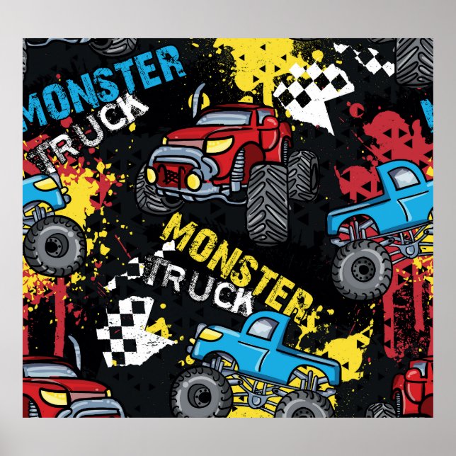 Poster Carro monstro: padrão infantil Abstrato (Frente)