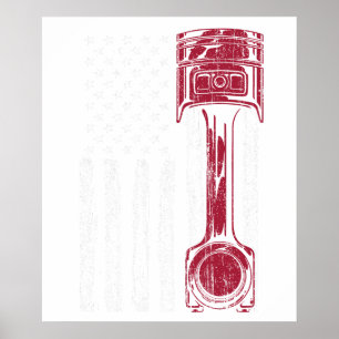Poster Carro Muscle Americano com Pistão da Bandeira Amer