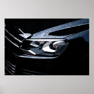 Póster Carro preto com a chuva cai sobre ele