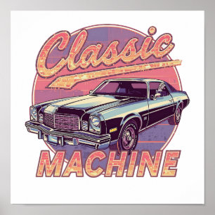 Poster Carro Sunset Nostálgico Synthwave