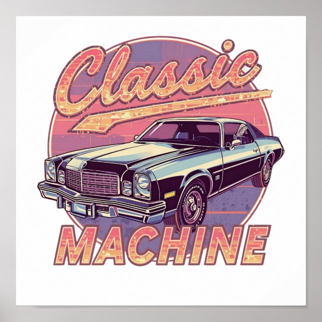 Poster Carro Sunset Nostálgico Synthwave (Frente)