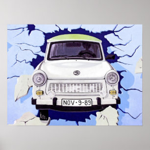 Póster Carro Trabant, Azul Pálido, Muro de Berlim