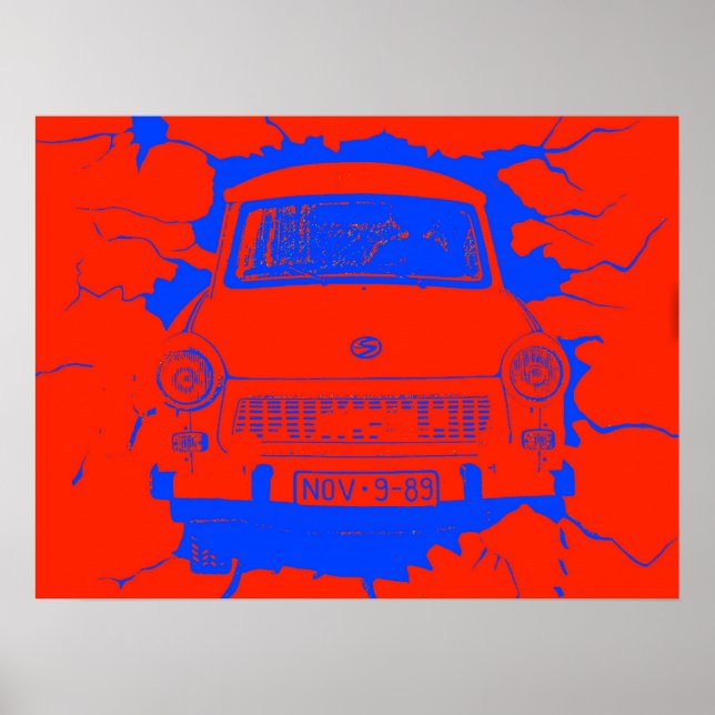 Póster Carro Trabant e Muro de Berlim Vermelho/Azul (Frente)